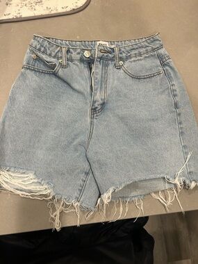 Princess Polly Light Blue High-Rise Distressed Denim Shorts